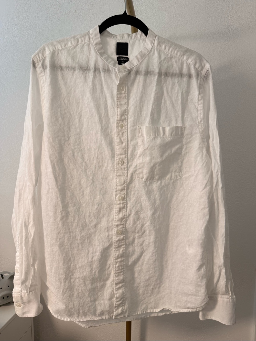 H&M Linen Blend Mandarin Collar Shirt White Button Up Minimalist Men’s Medium
